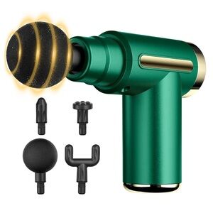 Mini Handheld Deep Tissue Massage Gun With Attachments – Green | New in Box